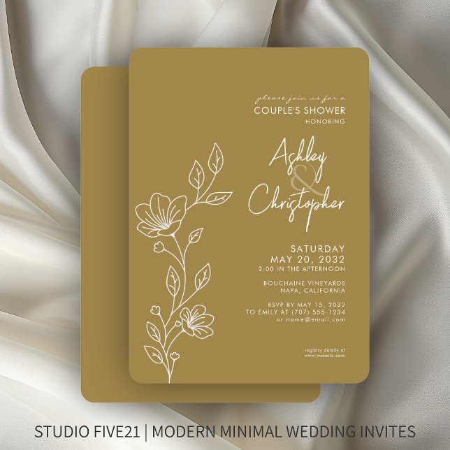 Modern Gold Outline Wedding Shower Invitation (Creator Uploaded)