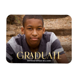 Modern Gold Overlay Photo Graduation Announcement Magnet