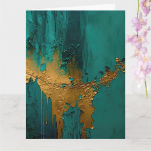 Modern Gold Paint on Teal Card
