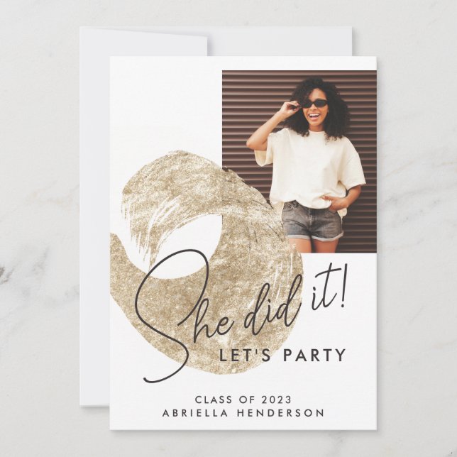 Modern Gold Paint Photo Graduation  Invitation (Front)