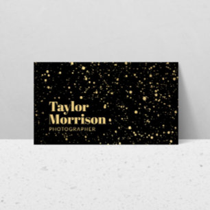 Modern Gold Paint Splatter Pattern on Black Business Card
