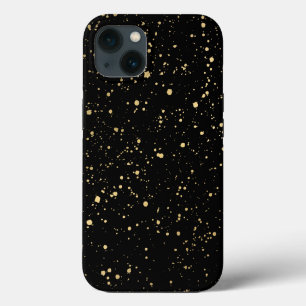 Modern Gold Paint Splatter Pattern on Black iPhone 13 Case