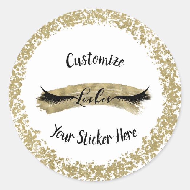 Modern Gold Paint Stroke Glam Makeup Eyelashes Classic Round Sticker (Front)