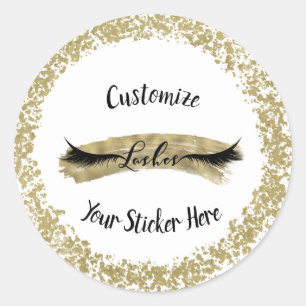 Modern Gold Paint Stroke Glam Makeup Eyelashes Classic Round Sticker