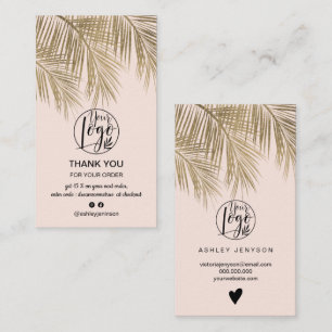 Modern gold palm leaf pink logo order thank you business card