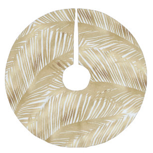 Modern Gold Palm Leaf Tropical Pattern Brushed Polyester Tree Skirt