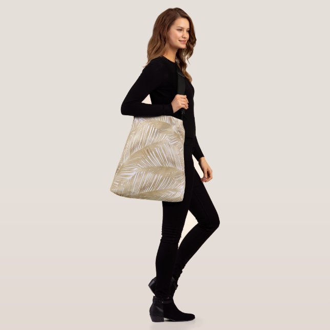 Modern Gold Palm Leaf Tropical Pattern Crossbody Bag (On Model)