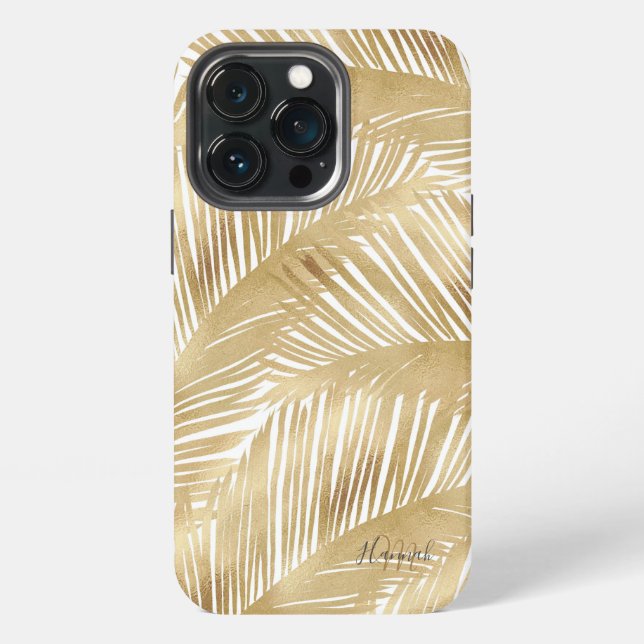 Modern Gold Palm Leaf Tropical Pattern iPhone Case (Back)