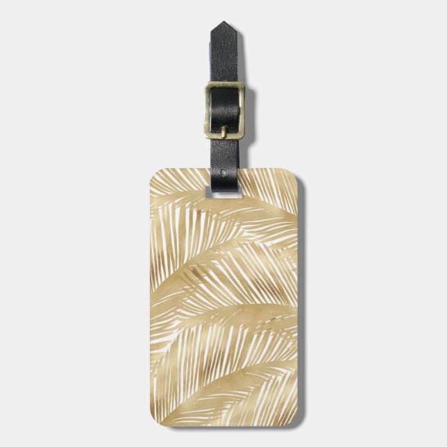 Modern Gold Palm Leaf Tropical Pattern Luggage Tag (Front Vertical)