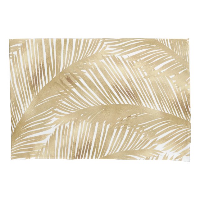 Modern Gold Palm Leaf Tropical Pattern Pillowcase (Front-Left)