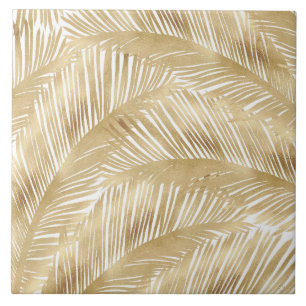 Modern Gold Palm Leaf Tropical Pattern Tile
