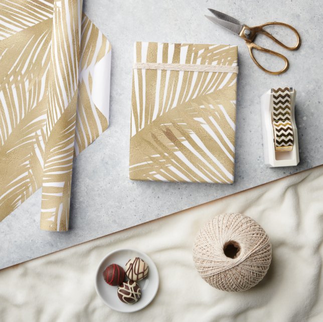 Modern Gold Palm Leaf Tropical Pattern Wrapping Paper (Crafts)