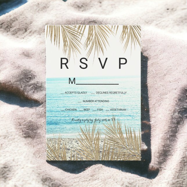 Modern gold palm tree beach photo RSVP wedding (Modern gold palm tree beach photo RSVP wedding)