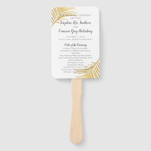 Modern Gold Palm Tree Beach Wedding Program Fan