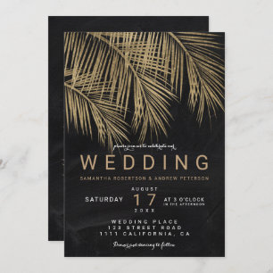 Modern gold palm tree chalkboard elegant wedding invitation