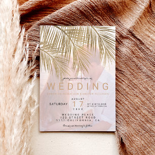 Modern gold palm tree elegant photo wedding invitation