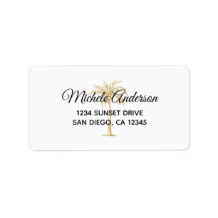 Modern Gold Palm Tree Wedding RSVP Return Address Label