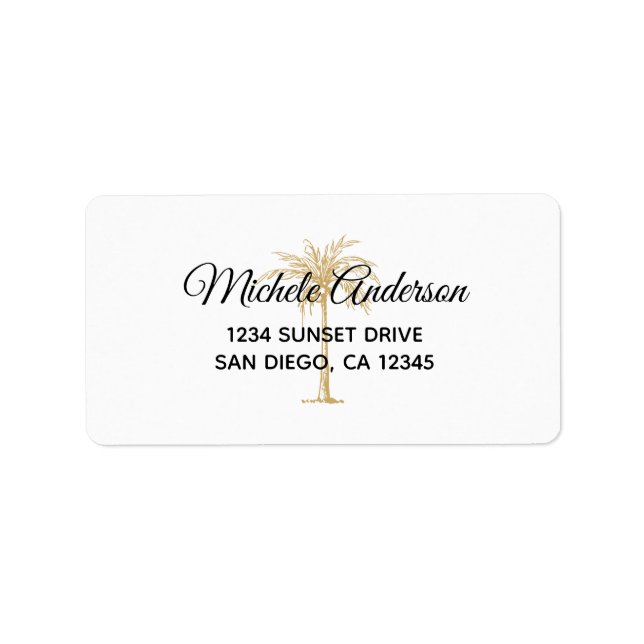 Modern Gold Palm Tree Wedding RSVP Return Address Label (Front)