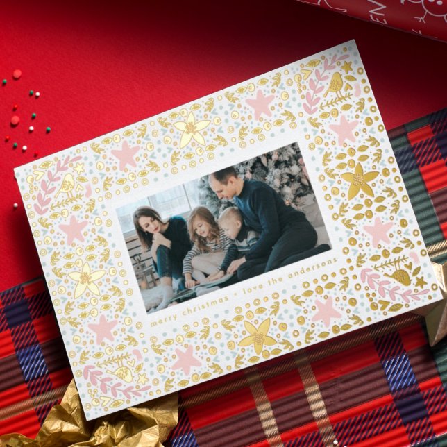 modern gold pastel photo christmas theme frame foil holiday card (Creator Uploaded)