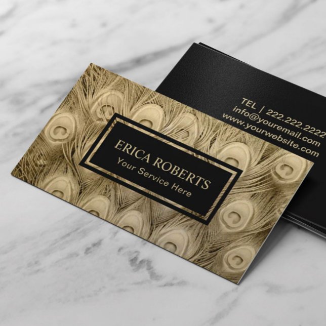 Modern Gold Peacock Feathers Beauty Salon Spa Business Card (Creator Uploaded)