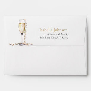 Modern Gold Pearls and Prosecco Return Address Envelope