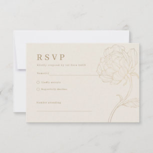 Modern gold peony line art wedding invitation