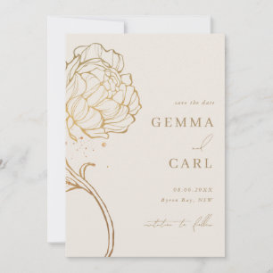 Modern Gold peony line art wedding invitation