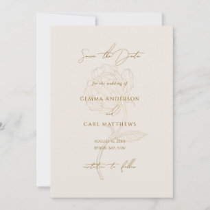 Modern gold peony line art wedding invitation