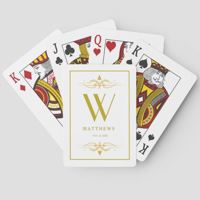 Modern gold Personalised Monogram and Name  Playing Cards (Back)