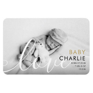 Modern Gold Photo Baby Birth Announcement Magnet
