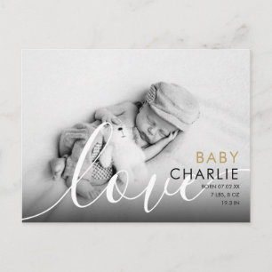 Modern Gold Photo Baby Birth Thank You Postcard