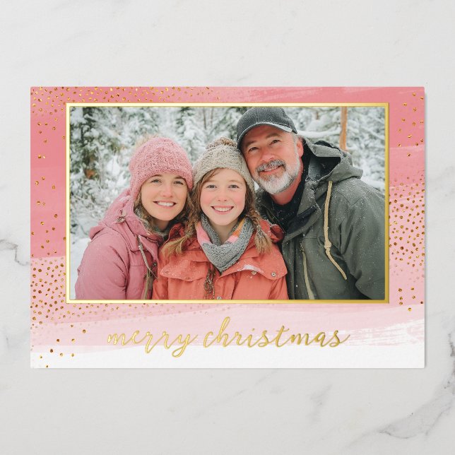 Modern Gold Photo Christmas Foil Holiday Card (Front)