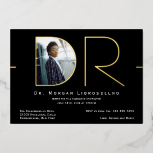 Modern Gold Photo DR Graduation Foil Invitation