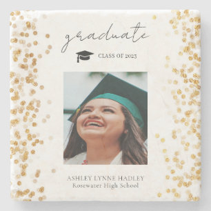Modern Gold Photo Graduate Stone Coaster