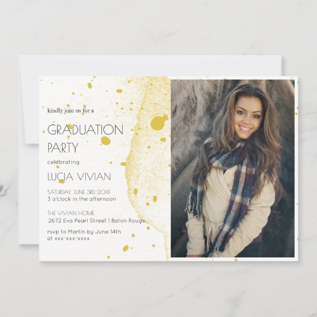 Modern Gold Photo Graduation Party Invitation (Front)
