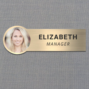 Modern Gold Photo ID Name Tag