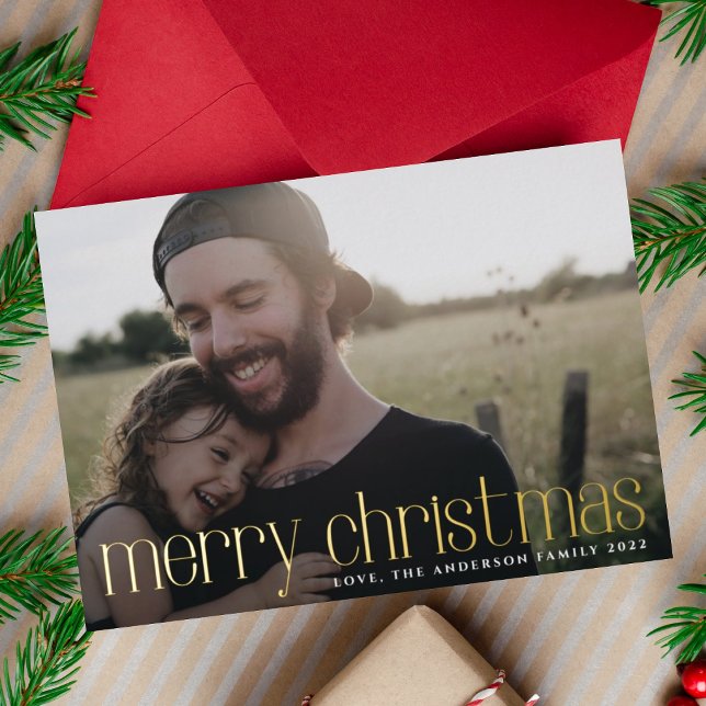 Modern Gold Photo Merry Christmas Foil Holiday Card (Creator Uploaded)