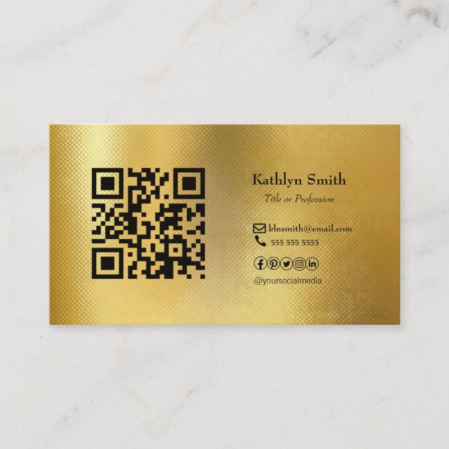 Modern Gold Photo QR Code Professional Business Card (Front)