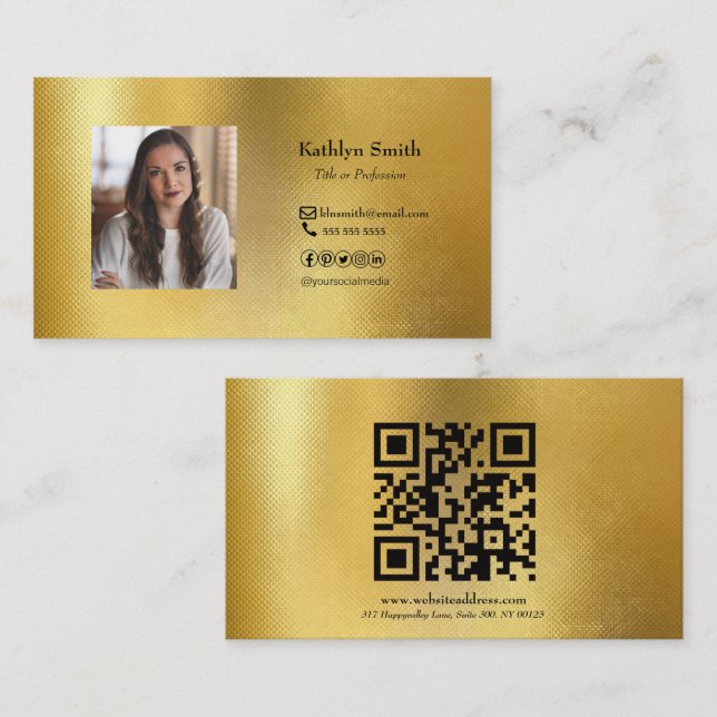 Modern Gold Photo QR Code Professional  Business Card (Front/Back)