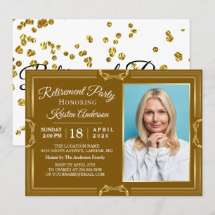 Modern Gold Photo Retirement Party Invitation