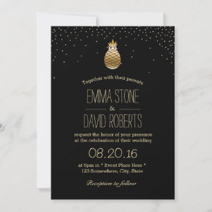 Modern Gold Pineapple & Confetti Dots Wedding Invitation