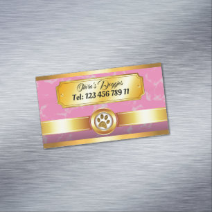 Modern Gold Pink Dog Walker Pet Sitter Animal Care Magnetic Business Card