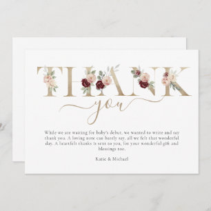 Modern Gold Pink Floral Baby Shower  Thank You Car