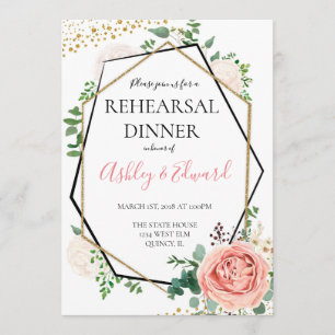 Modern Gold Pink Geometric Rehearsal Dinner Invite