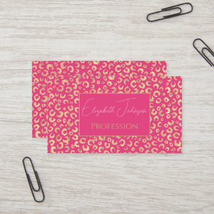 Modern Gold Pink Leopard Print Pattern Business Card