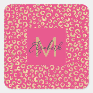 Modern Gold Pink Leopard Print Pattern Square Sticker