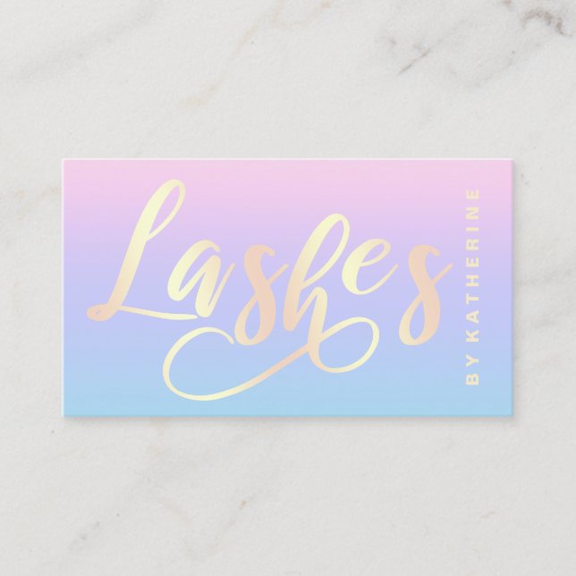 Modern gold pink purple blue lashes extension business card (Front)