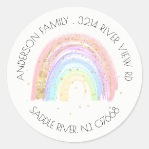 Modern Gold Pink Rainbow Address Label Sticker