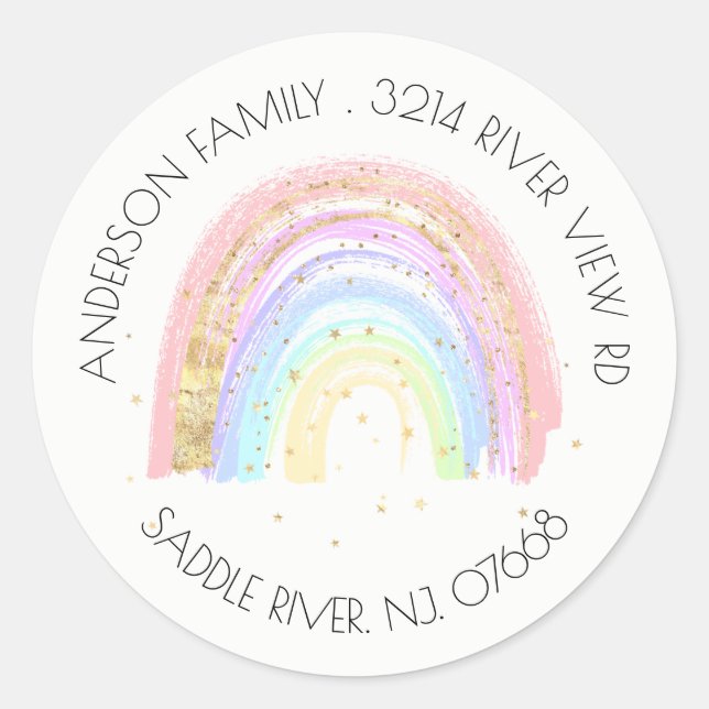  Modern Gold Pink Rainbow Address Label Sticker (Front)