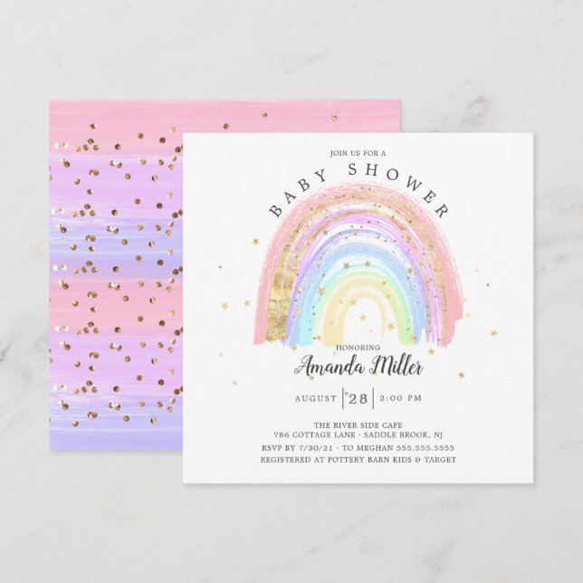Modern Gold Pink Rainbow Baby Shower  Invitation (Front/Back)